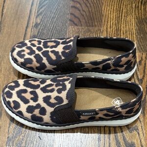 Ariat Leopard Print Slip-On Sneakers in Tan, Black & White